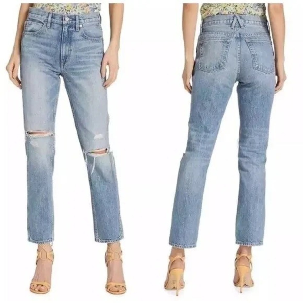 SLVRLAKE Virginia Slim Jeans in Crossroads Blue High Rise Ankle Crop Offduty 27